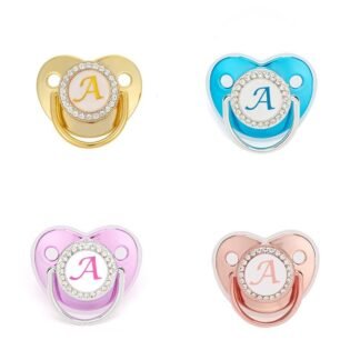 Chupeta infantil com 26 letras - cores dourado, azul, rosa e roxo