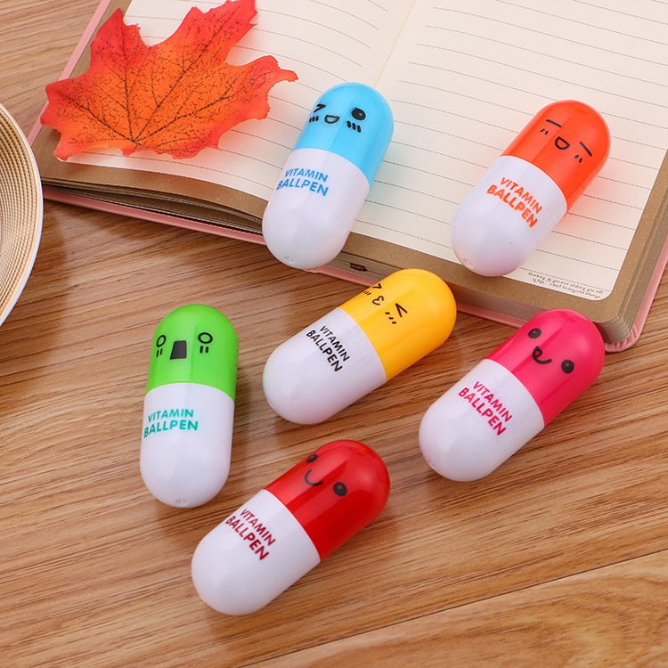 Student cute pill pen cartoon expression retractable pen - Image 3