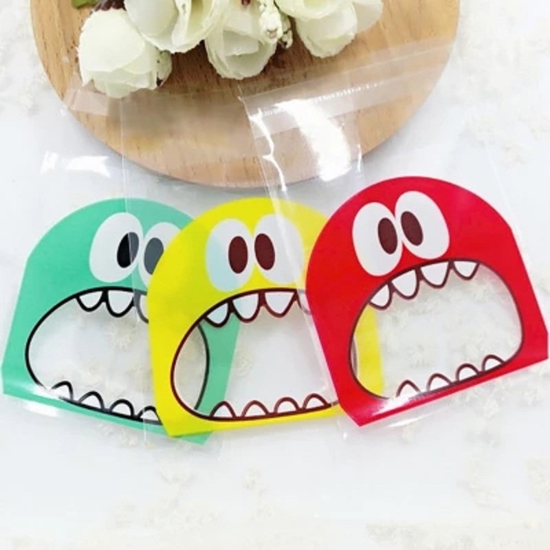 100PCS Cute Cartoon Monster Cookie Candy Self-Adhesive Plastic Bags - Image 6