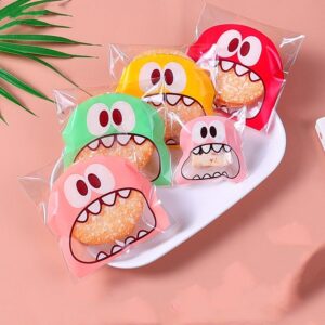 100PCS Cute Cartoon Monster Cookie Candy Self-Adhesive Plastic Bags