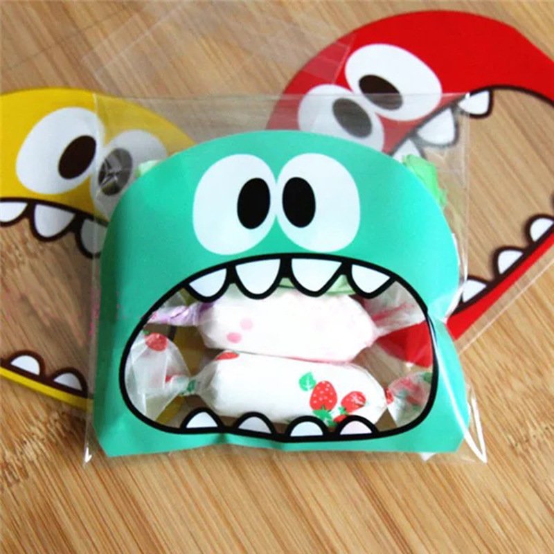 100PCS Cute Cartoon Monster Cookie Candy Self-Adhesive Plastic Bags - Image 5