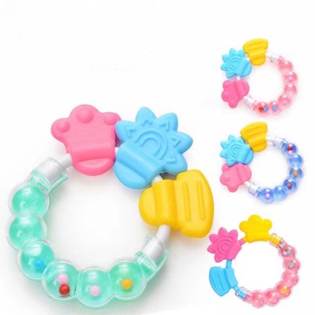 Baby Rattles Teether Toy Silicone Teeth Biting