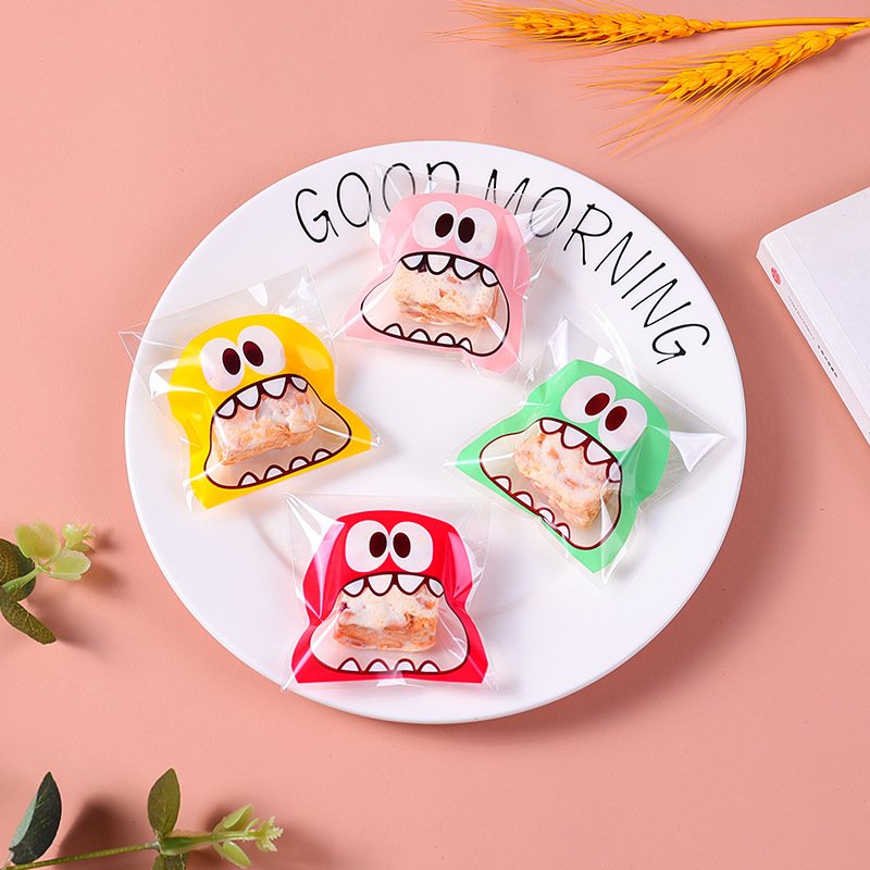 100PCS Cute Cartoon Monster Cookie Candy Self-Adhesive Plastic Bags - Image 3