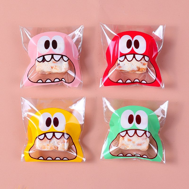 100PCS Cute Cartoon Monster Cookie Candy Self-Adhesive Plastic Bags - Image 4