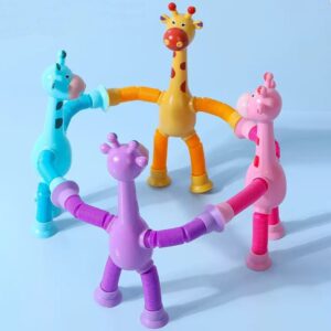 Luminous and versatile giraffe telescopic tube toy puzzle toy cartoon suction cup