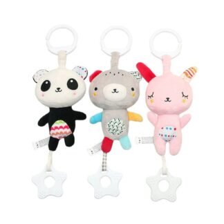 Brinquedo multifuncional de pelúcia para bebês em forma de urso e coelho, com pendente de chiclete, movimentos, sons e música