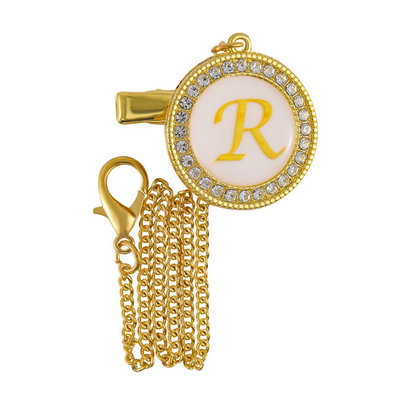 Cross border hot selling metal dot diamond baby mouth clip baby alloy diamond 26 letter pacifier clip - Image 21