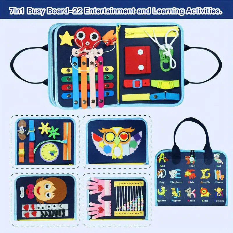 Montessori Dinosaur Elephant Felt Learning Board Busy Board - Image 12