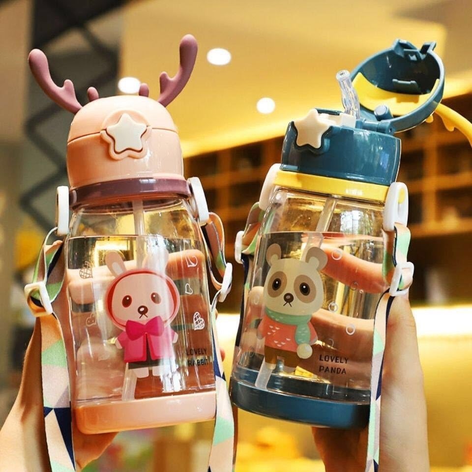 Baby Drop-Resistant Cup Cute Girl Student Antler Water Kettle with Straw