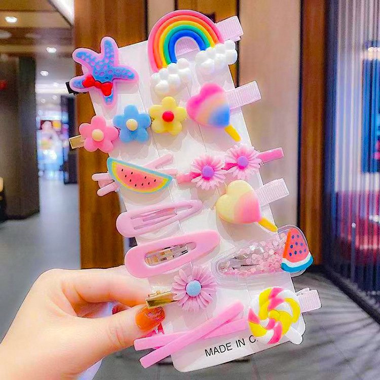 New Cute Children's Hair Clip, Girls' Hair Clip, Korean Cute Princess Flower Youth Edge Clip, 14 pieces of bangs - Image 3