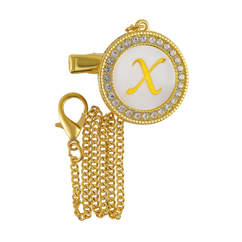Cross border hot selling metal dot diamond baby mouth clip baby alloy diamond 26 letter pacifier clip - Image 27