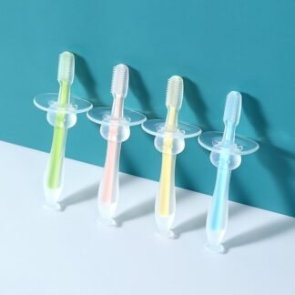 Escova de dentes infantil de silicone macio com ventosa e cerdas macias