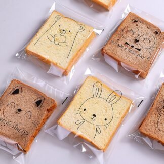 Saco transparente autoadesivo para pão com desenhos fofos