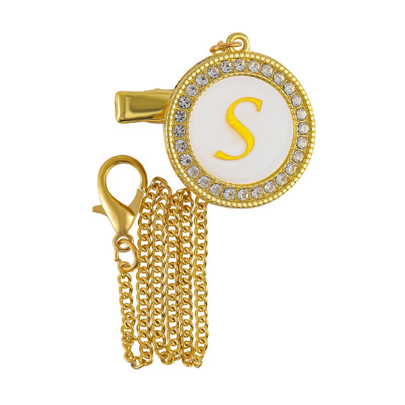 Cross border hot selling metal dot diamond baby mouth clip baby alloy diamond 26 letter pacifier clip - Image 22