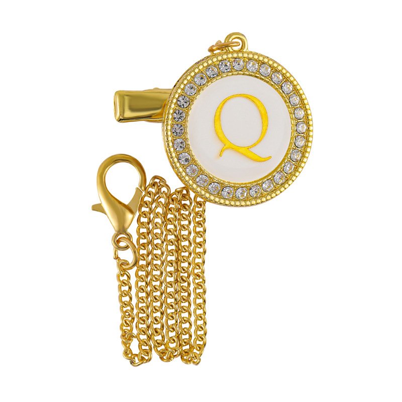 Cross border hot selling metal dot diamond baby mouth clip baby alloy diamond 26 letter pacifier clip - Image 20