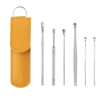 Conjunto de 6 peças com capa de couro para colher de limpeza de ouvidos