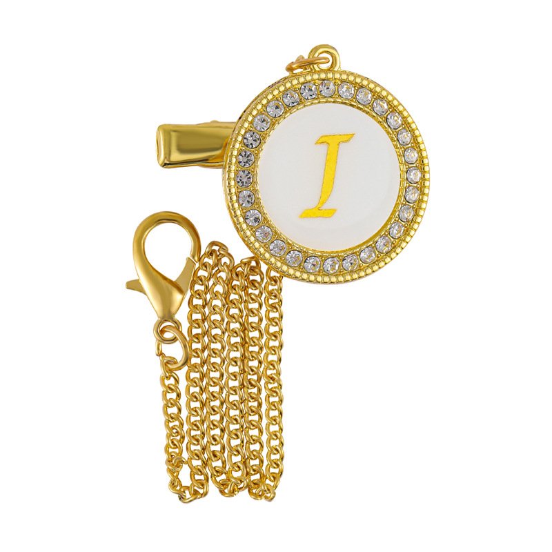 Cross border hot selling metal dot diamond baby mouth clip baby alloy diamond 26 letter pacifier clip - Image 12