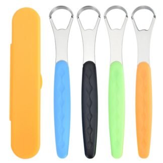 Raspador de língua em aço inoxidável, limpador de placa bacteriana da língua, desodorizante, raspador de língua, acessório para higiene bucal