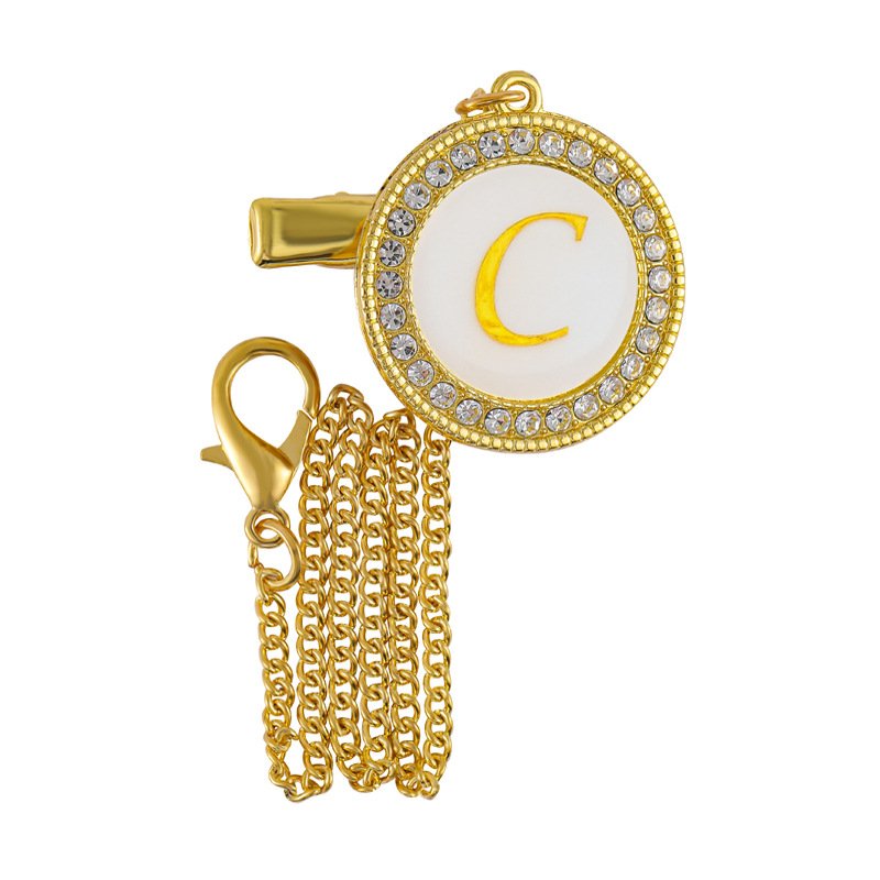 Cross border hot selling metal dot diamond baby mouth clip baby alloy diamond 26 letter pacifier clip - Image 6