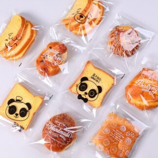 100 unidades de sacos transparentes para pão, com fecho automático e adesivo, para embalagem de produtos de panificação