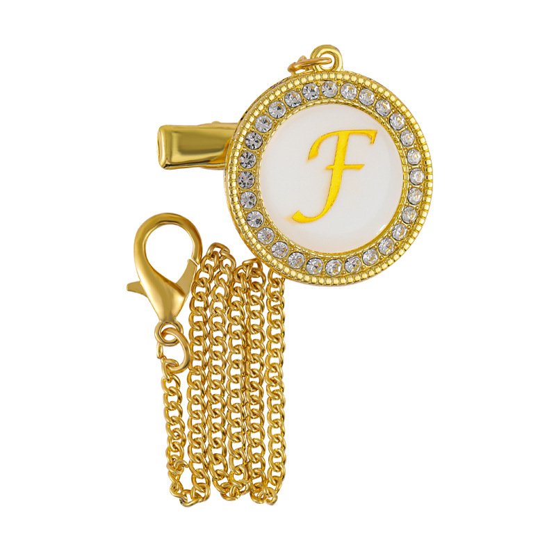 Cross border hot selling metal dot diamond baby mouth clip baby alloy diamond 26 letter pacifier clip - Image 9