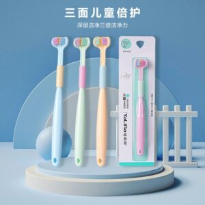A three headed toothbrush for cleaning the tongue coating for adults, children, and household use