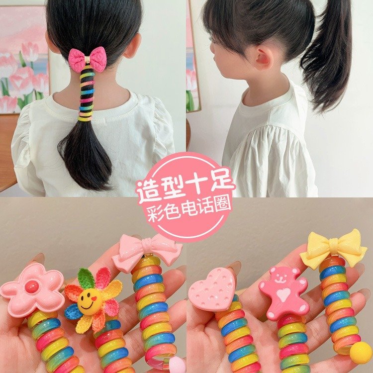Children's curly telephone cable, hair loop, female high ponytail, non damaging hair headband - Image 2