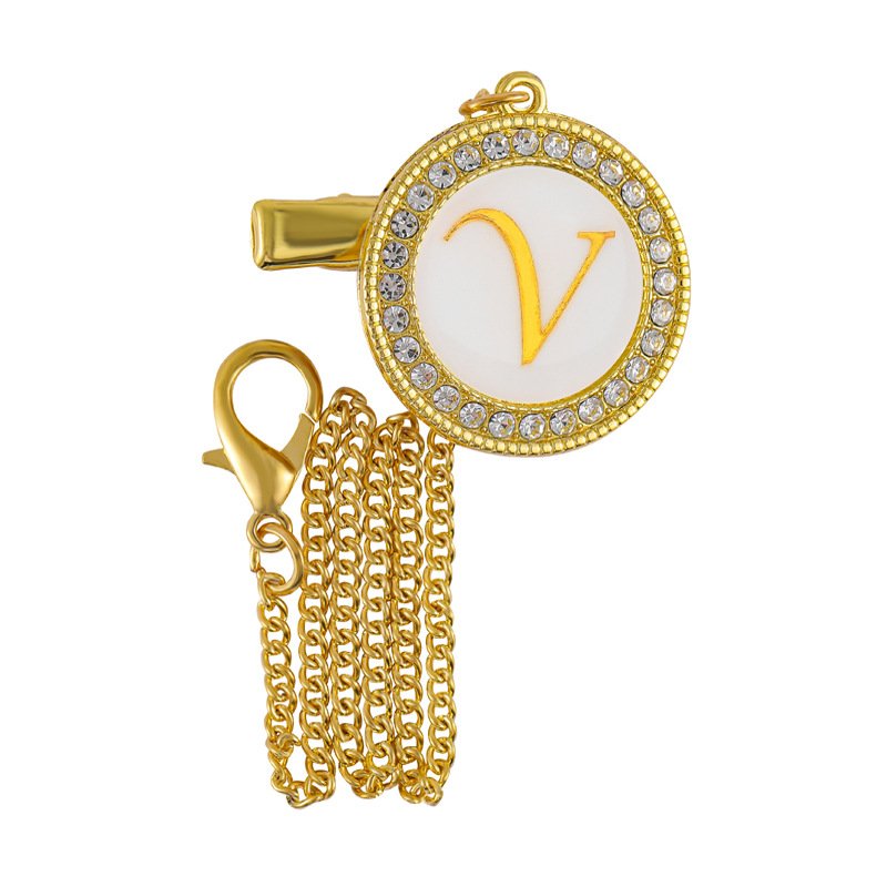 Cross border hot selling metal dot diamond baby mouth clip baby alloy diamond 26 letter pacifier clip - Image 25