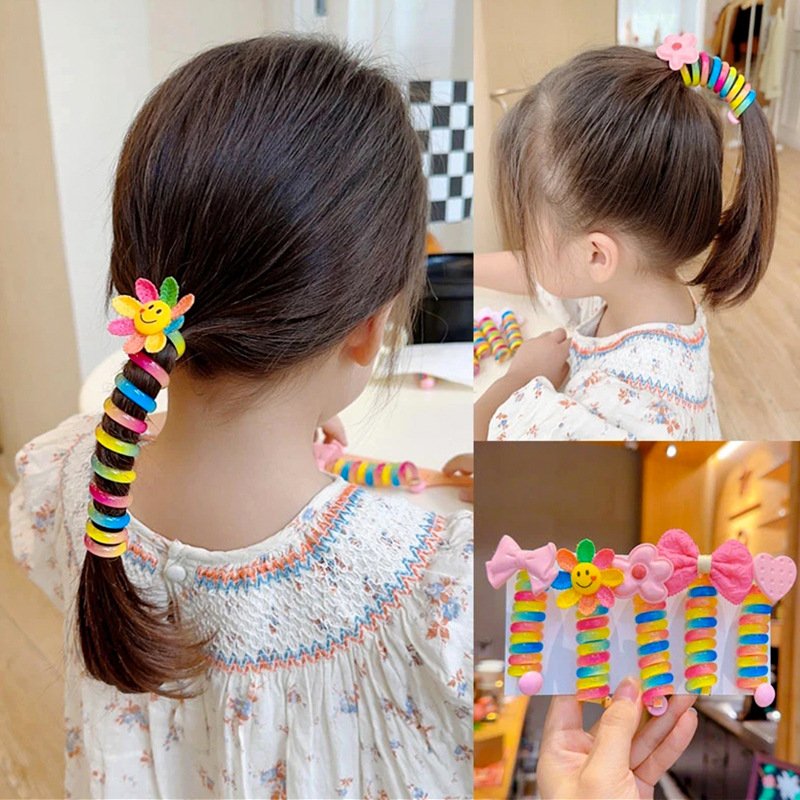 Children's curly telephone cable, hair loop, female high ponytail, non damaging hair headband - Image 3