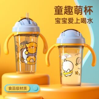 Copo infantil anti-gotejamento com tampa e alça, isolante térmico, à prova de queimaduras e anti-queda, para água potável, 300 ml