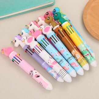 Caneta esferográfica de dez cores com desenhos animados para estudantes, caneta para grafite colorida